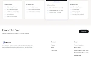 Prodini pricing page homepage screenshot, productivity & writing AI tool