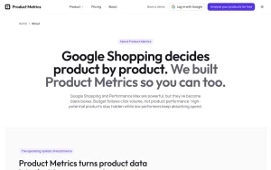 Product Metrics about page — screenshot of the productivity & writing AI tool, 2026-10-02