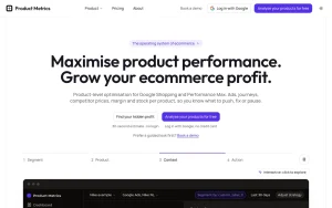 Product Metrics homepage — screenshot of the productivity & writing AI tool, 2026-10-02
