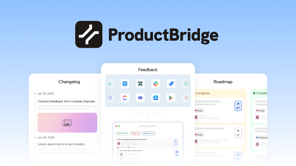 ProductBridge captura de tela da página inicial, ferramenta de IA produtividade & escrita