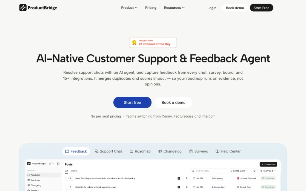 ProductBridge Startseite – Screenshot des KI-Tools produktivität & schreiben, Oct 1, 2026