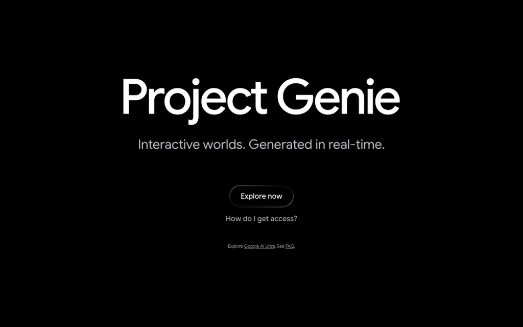 Project Genie homepage — screenshot of the video AI tool, Oct 13, 2026