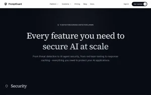 PromptGuard features page — screenshot of the coding AI tool, 2026-10-02