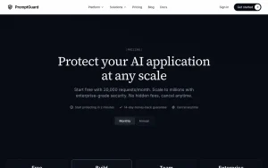 PromptGuard pricing page with plans and prices — screenshot of the coding AI tool, 2026-10-02