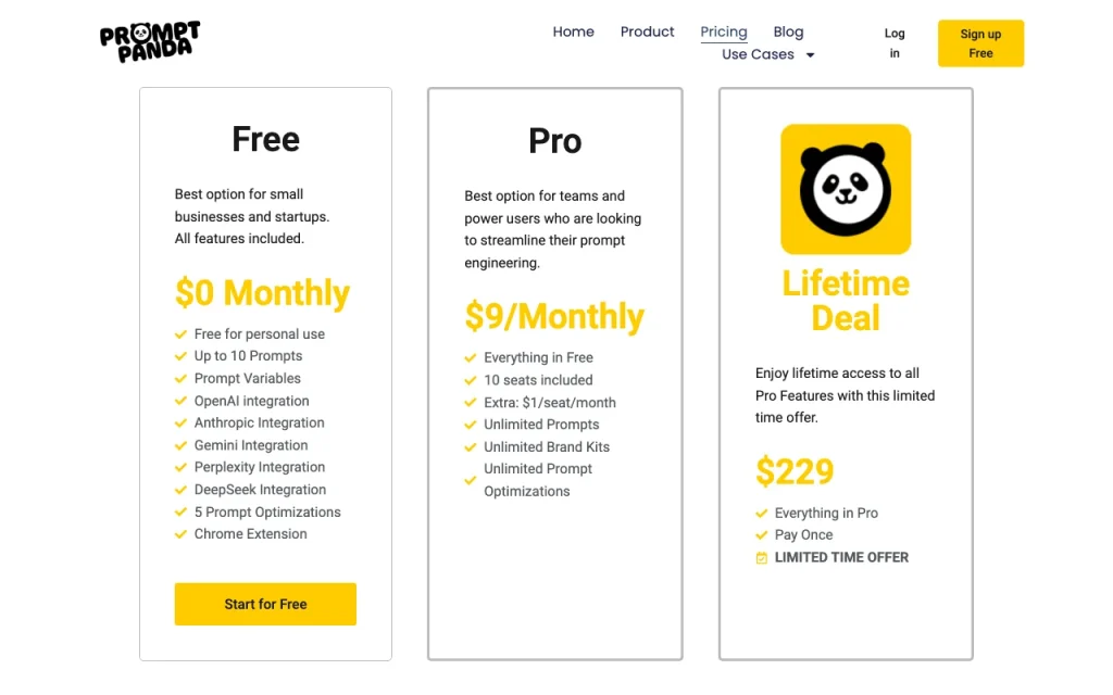 PromptPanda página de precios con planes y precios — captura de pantalla de la herramienta de IA productividad y escritura, Oct 2, 2026