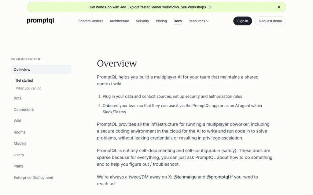PromptQL documentation — screenshot of the productivity & writing AI tool, Oct 1, 2026