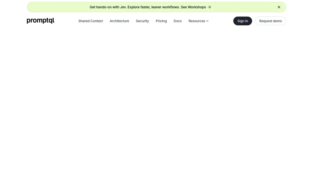 PromptQL homepage — screenshot of the productivity & writing AI tool, Oct 1, 2026