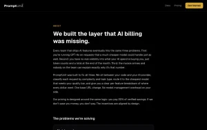 PromptUnit about page — screenshot of the coding AI tool, 2026-10-02