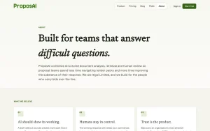 ProposAI about page — screenshot of the productivity & writing AI tool, 2026-10-02