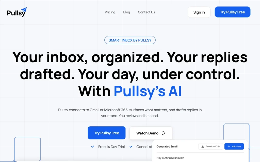 Pullsy Startseite – Screenshot des KI-Tools produktivität & schreiben, Oct 2, 2026
