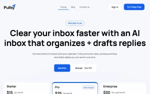 Pullsy pricing page with plans and prices — screenshot of the productivity & writing AI tool, 2026-10-02