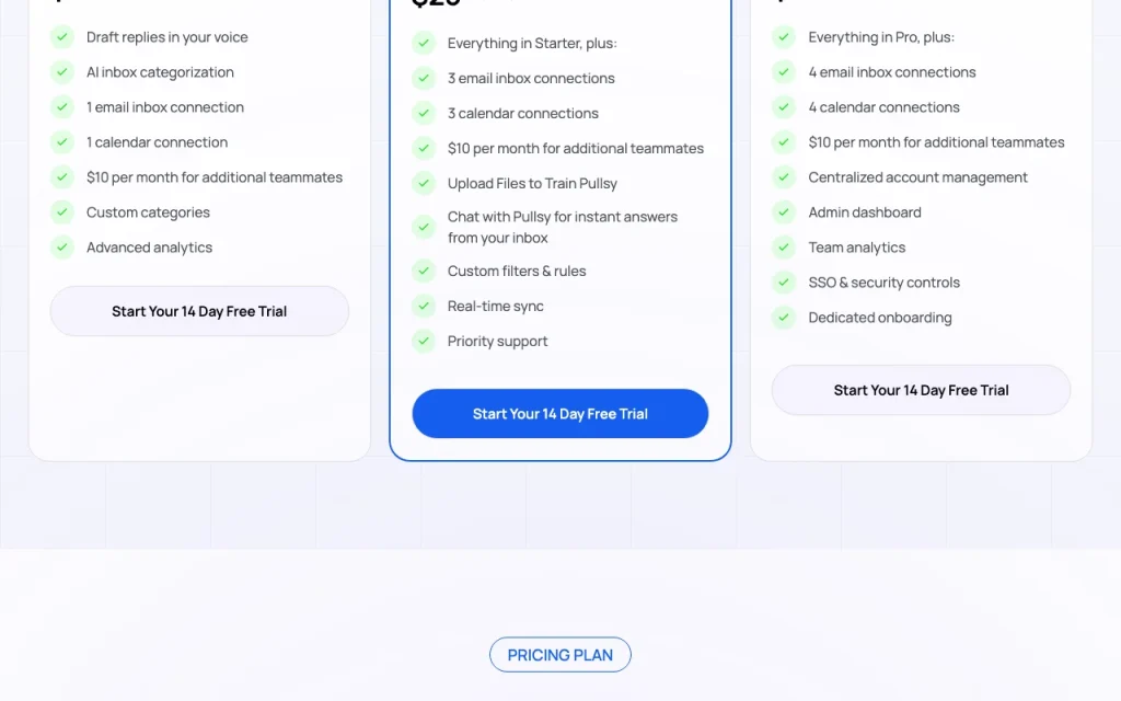 Pullsy pricing page with plans and prices — screenshot of the productivity & writing AI tool, Oct 2, 2026