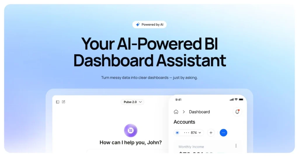 Capture d'écran de la page d'accueil de Pulse AI, outil d'IA productivité et rédaction