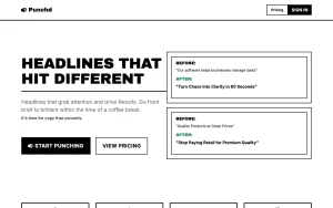 Punchd homepage — screenshot of the productivity & writing AI tool, 2026-10-02