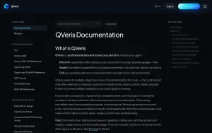 QVeris AI documentation — screenshot of the research & search AI tool, 2026-10-02