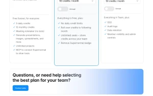 Supernormal pricing page with plans and prices — screenshot of the productivity & writing AI tool, 2026-10-02