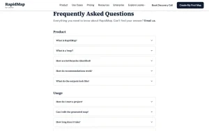 RapidMap by Leania FAQ page — screenshot of the productivity & writing AI tool, 2026-10-02