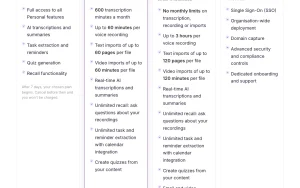 Recallify pricing page with plans and prices — screenshot of the productivity & writing AI tool, 2026-10-02