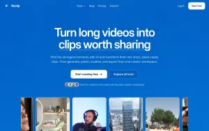 Reclip homepage — screenshot of the video AI tool, 2026-10-01