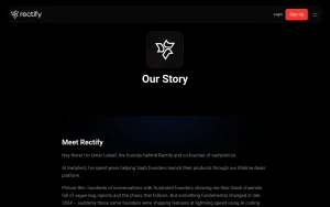 Rectify about page — screenshot of the productivity & writing AI tool, 2026-10-02