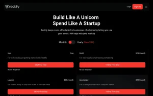 Rectify pricing page with plans and prices — screenshot of the productivity & writing AI tool, 2026-10-02