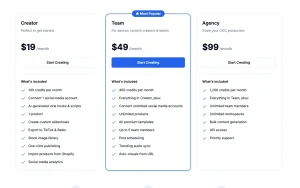 Reelbase pricing page with plans and prices — screenshot of the video AI tool, 2026-10-02