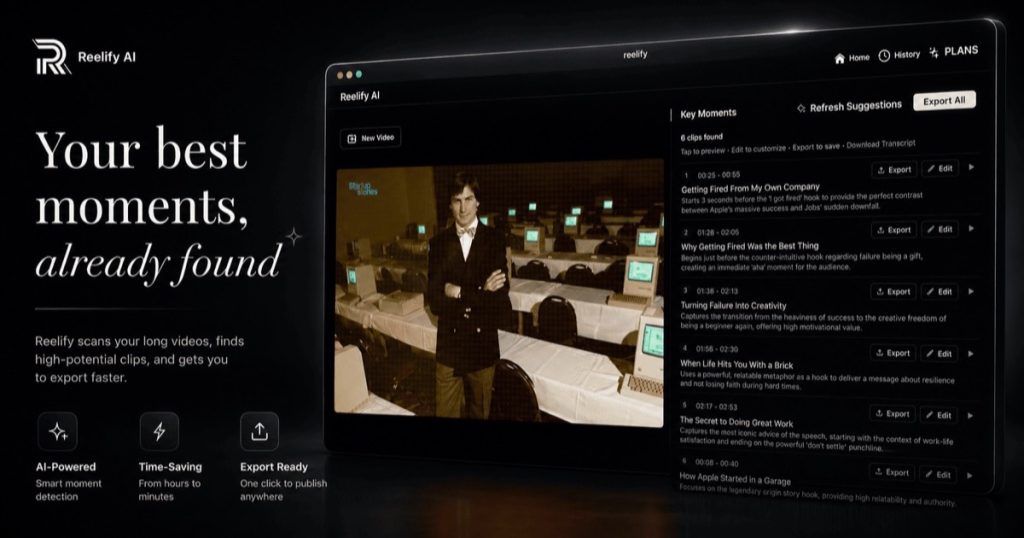 Reelify AI homepage screenshot, video AI tool