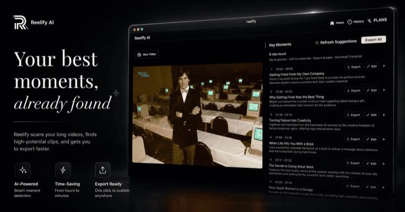Reelify AI homepage screenshot, video AI tool