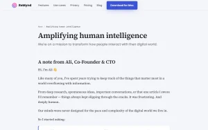 ReMynd about page — screenshot of the productivity & writing AI tool, 2026-10-01