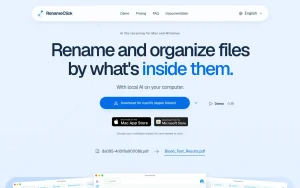 RenameClick homepage — screenshot of the productivity & writing AI tool, 2026-10-02