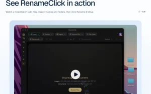 RenameClick homepage — screenshot of the productivity & writing AI tool, 2026-10-02
