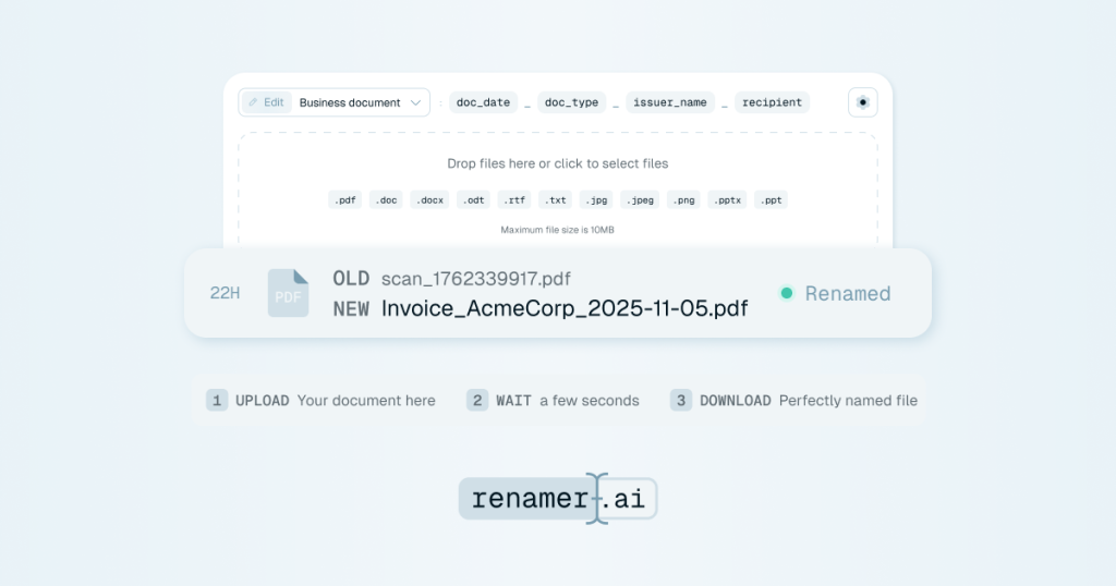 Capture d'écran de la page d'accueil de Renamer.ai, outil d'IA productivité et rédaction