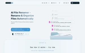 Renamer.ai homepage page homepage screenshot, productivity & writing AI tool