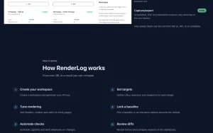 RenderLog homepage — screenshot of the productivity & writing AI tool, 2026-10-01
