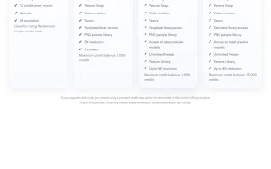 Rendervi pricing page with plans and prices — screenshot of the image generation AI tool, 2026-10-01