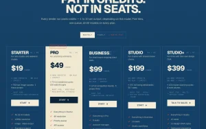 Renovato pricing page homepage screenshot, image generation AI tool