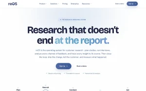 reOS homepage — screenshot of the research & search AI tool, 2026-10-01