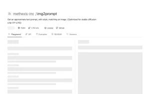 img2prompt on Replicate (methexis-inc/img2prompt) homepage — screenshot of the image generation AI tool, 2026-10-02