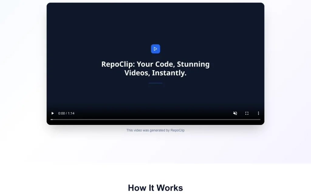 RepoClip homepage — screenshot of the video AI tool, Oct 1, 2026