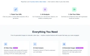 RepoClip homepage page homepage screenshot, video AI tool