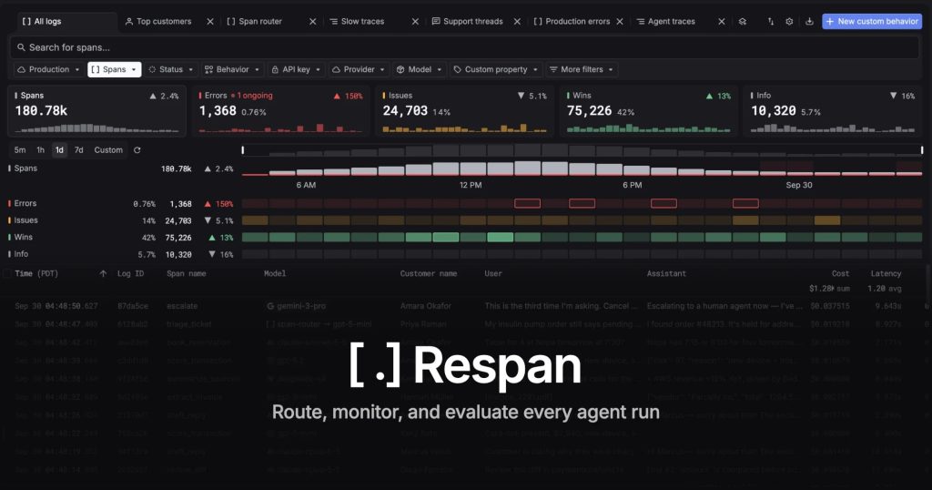 Captura de la página de inicio de Respan, herramienta de IA programación