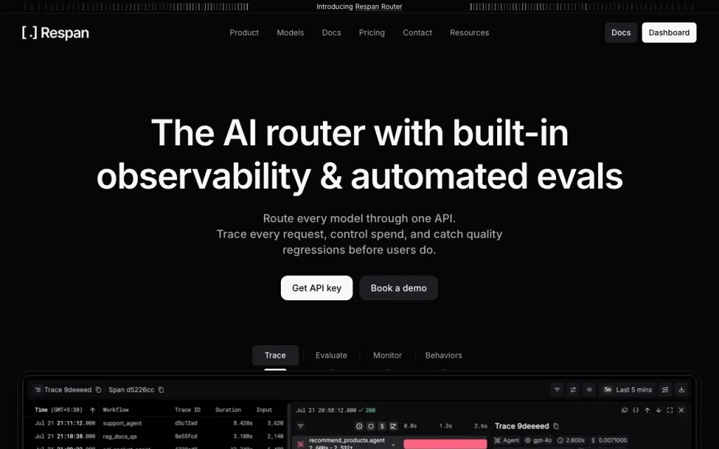 Respan homepage — screenshot of the coding AI tool, Oct 1, 2026