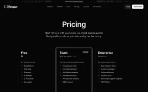 Respan pricing page homepage screenshot, coding AI tool