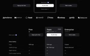 Respan pricing page homepage screenshot, coding AI tool