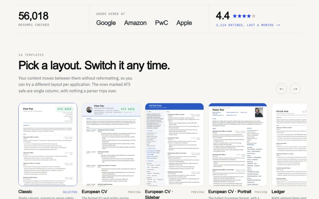 ResumeCheck página principal — captura de pantalla de la herramienta de IA productividad y escritura, Oct 13, 2026