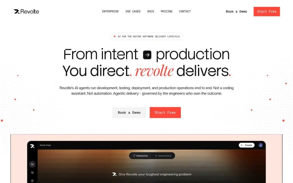 Revolte homepage — screenshot of the coding AI tool, Oct 2, 2026