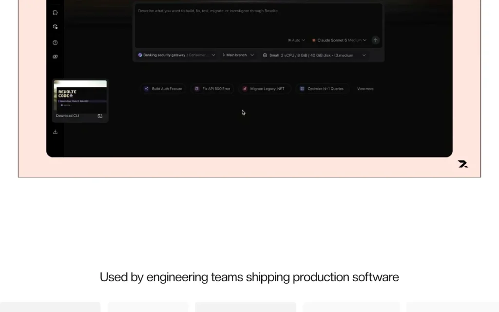 Revolte página principal — captura de pantalla de la herramienta de IA programación, Oct 2, 2026