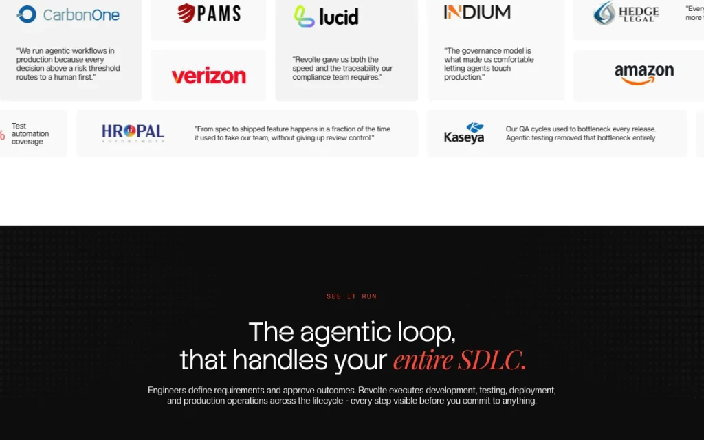 Revolte página principal — captura de pantalla de la herramienta de IA programación, Oct 2, 2026