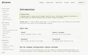 RightNow AI (RunInfra) documentation — screenshot of the coding AI tool, 2026-10-02