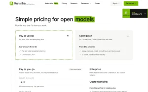 RightNow AI (RunInfra) pricing page with plans and prices — screenshot of the coding AI tool, 2026-10-02